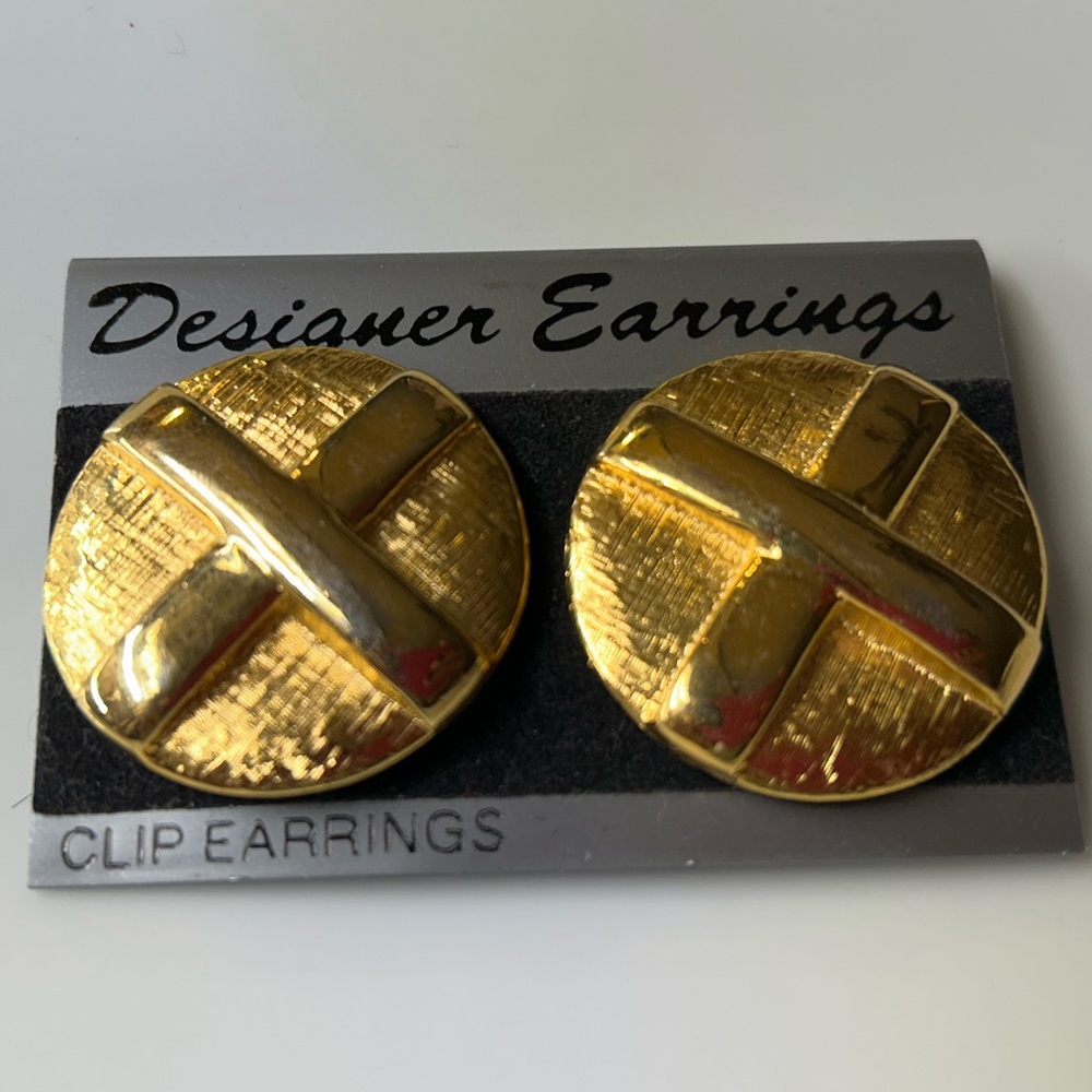 Designer Large Gold-tone Clip-on Earrings with a Gold X Design on the Front